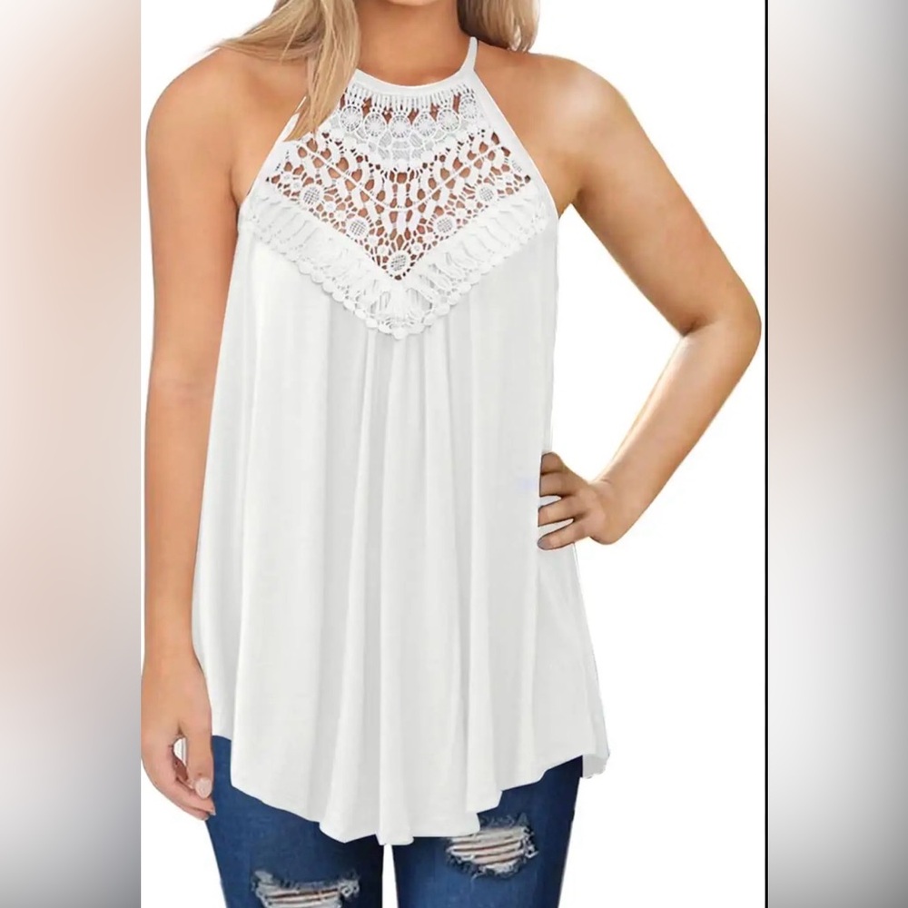 White Crochet Halter Neck Women's Top